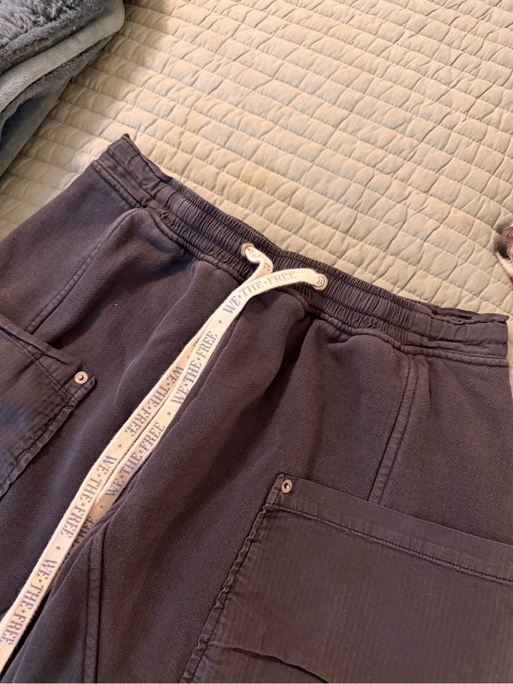 We The Free Jet Set Knit Pull-On Black Drawstring Pants with White Logo Ties - Picture 8 of 13